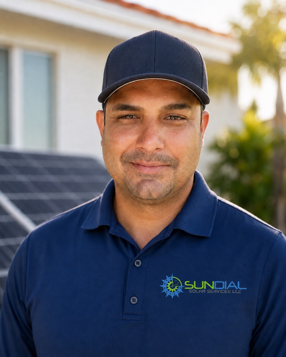 Sundial Solar Services owner in a branded company shirt