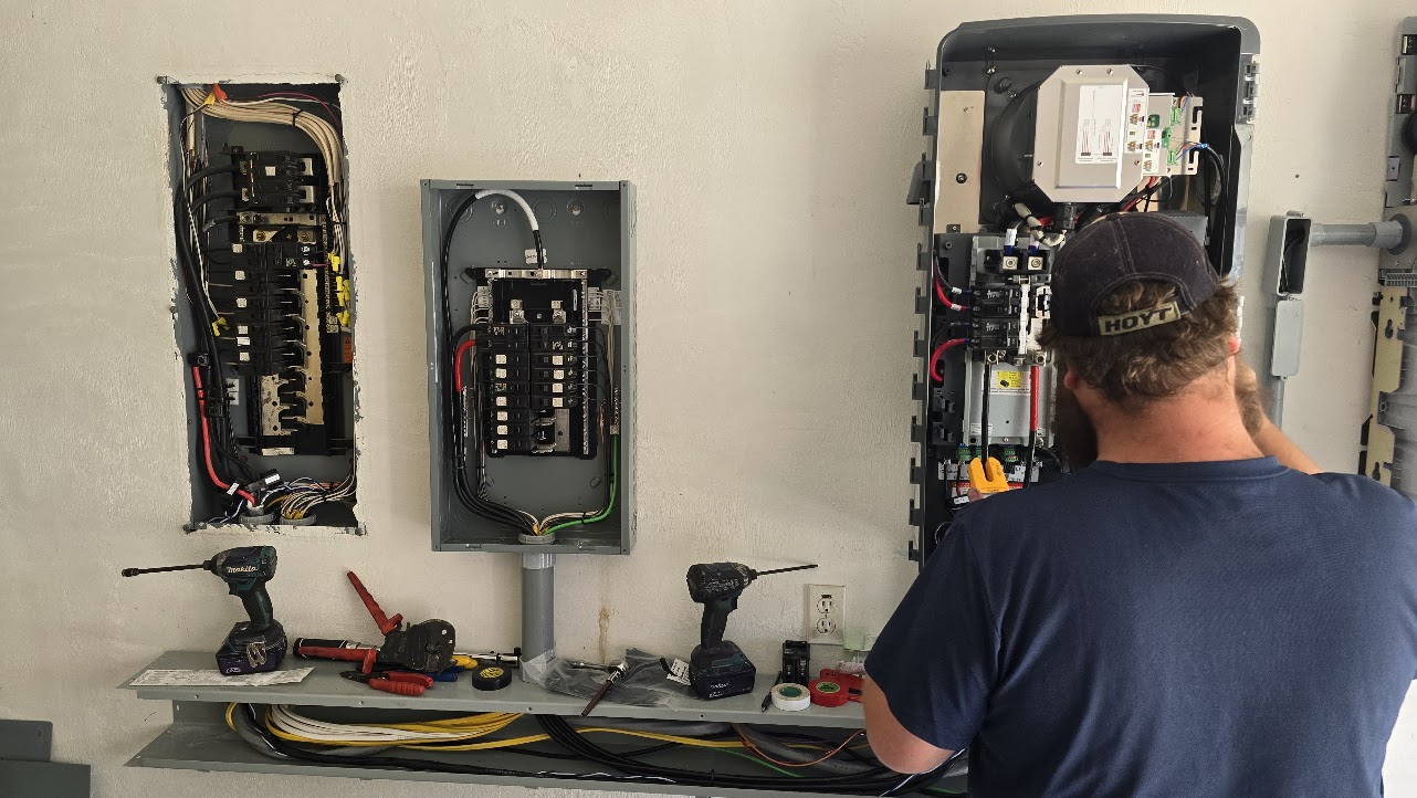 Sundial technician diagnosing and servicing solar electrical equipment