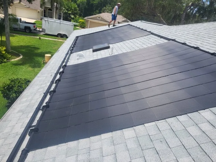 Completed residential solar pool heating installation